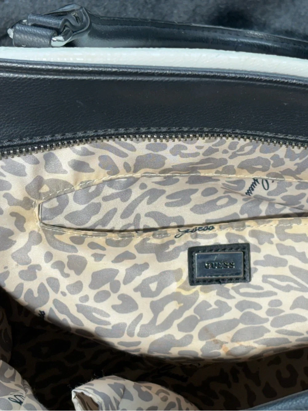 GUESS White and Black Floral Dome Satchel